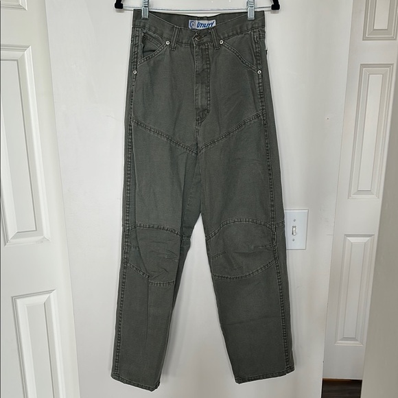 Vintage High Waist Double Knee Streetwear Work Style Cotton Linen Blend Pants 28 - Picture 1 of 10